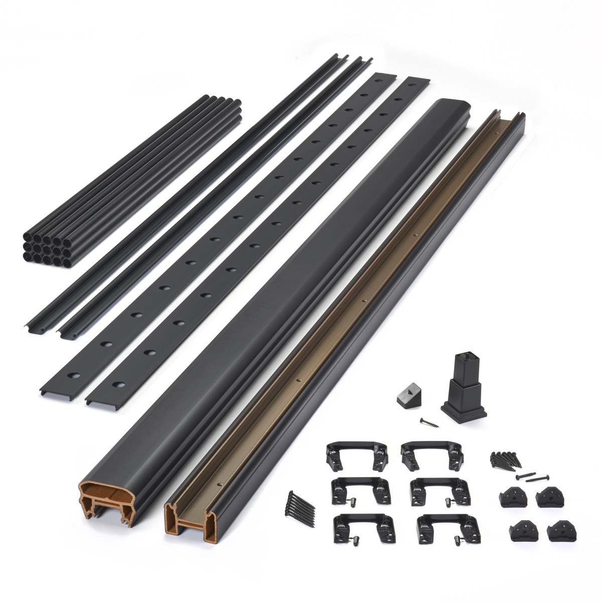 Main 6 - 8-ft x 36-in Transcend Horizontal Rail Kit with Round Aluminum Balusters - Charcoal Black Full Span - Arlington Coal & Lumber