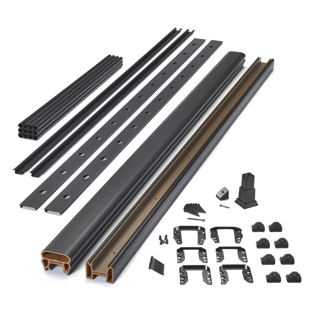 Main 4 - 8-ft x 36-in Transcend Stair Rail Kit with Round Aluminum Balusters - Charcoal Black Full Span - Arlington Coal & Lumber
