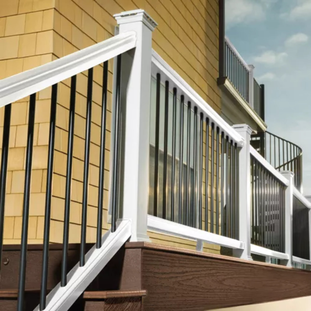 Main 4 - 8-ft x 36-in Transcend Stair Rail Kit with Round Aluminum Balusters - Classic White Full Span - Arlington Coal & Lumber