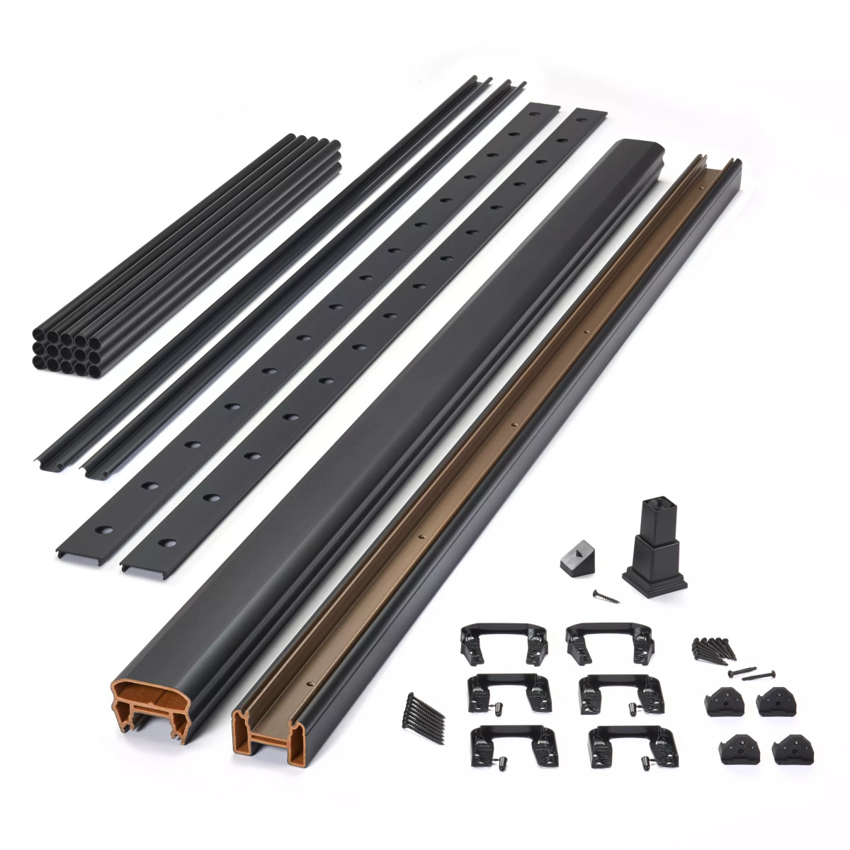 Main 1 - 6-ft x 36-in Transcend Horizontal Rail Kit with Round Aluminum Balusters - Charcoal Black Full Span - Sudbury Lumber Company