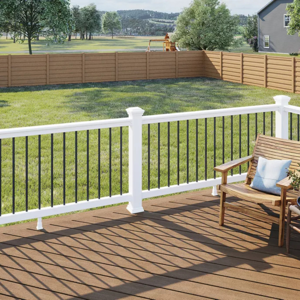 Main 4 - 6-ft x 36-in Select® Horizontal T-Rail Kit with Round Aluminum Balusters Full Span - Classic White - Arlington Coal & Lumber